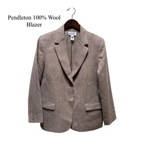Pendleton 100% Wool Herringbone Blazer‎ Petite Size 14 Vintage Style